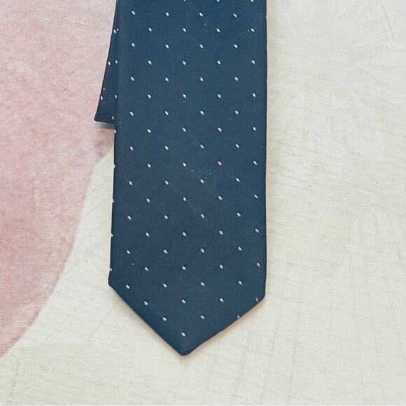 Navy and White Dot Skinny Tie - Picture 4 of 6